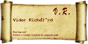 Vider Richárd névjegykártya